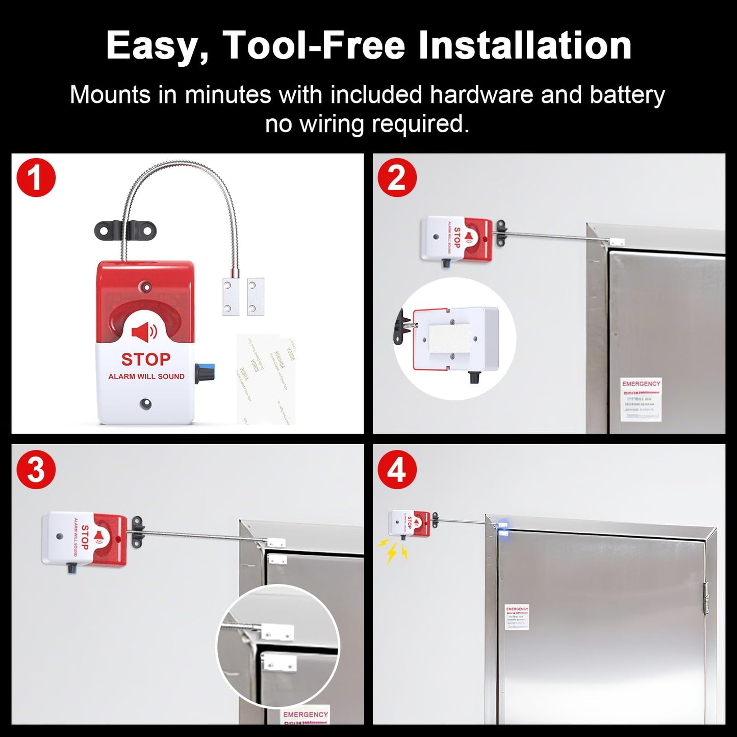 Exit Door Alarm with 110dB Siren, Emergency Exit Security Device, Easy Installation, Battery Powered, Magnetic Sensor for Unauthorized Entry Prevention, Home, Warehouse, Office, Retail Use