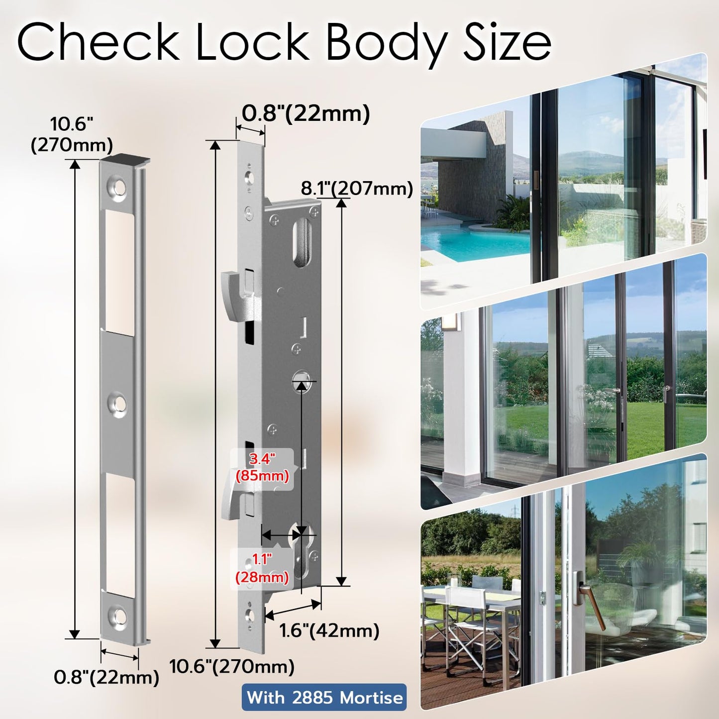 Sliding Glass Door Lock, Dhiedas Sliding Door Smart Lock with Fingerprint RFID Keypad Bluetooth App Electronic Digital Biometric Safety Patio Door Double Hook Slim Mortise Lock Set with Handle