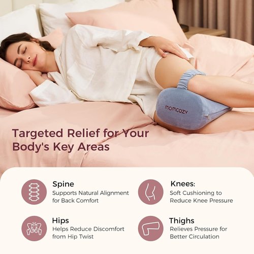 Momcozy Knee Pillow - Soft Memory Foam for Side Sleepers | Relieves Knee & Sciatica Pain, Gray Crystal Velvet