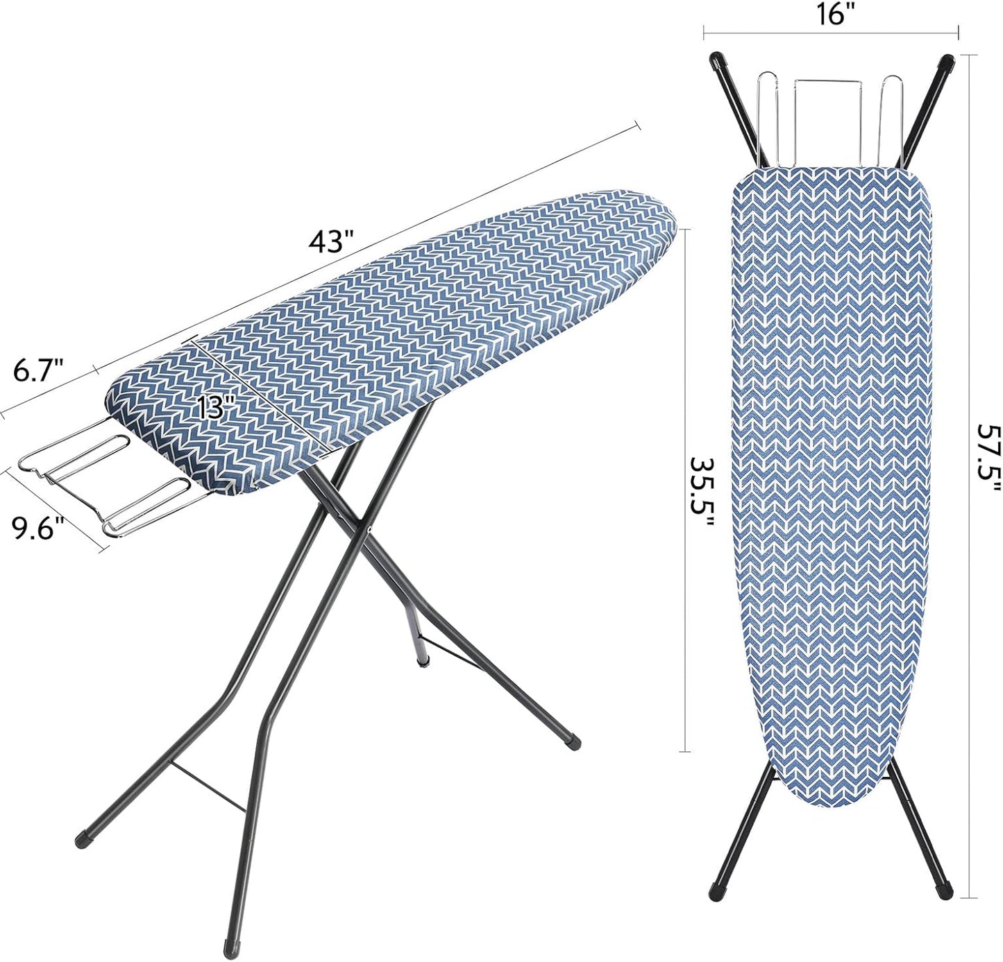 APEXCHASER Ironing Board Full Size, Iron Board with Ironrest, Lightweight Iron Table Stand Adjustable Height, Foldable Iron and Ironing Boards Set with Thick Padding, Sturdy Metal Legs, Blue 43x13