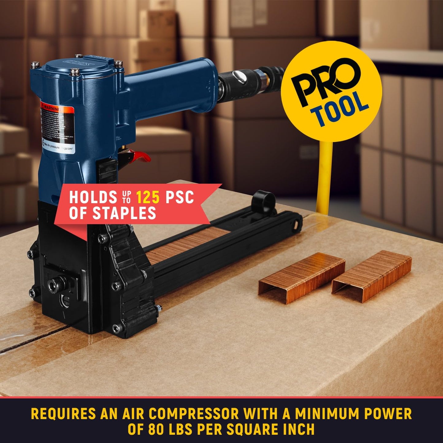 IDL Packaging ADCSY-19-32 Heavy-Duty Pneumatic Staple Gun for 1 1/4" (32 mm) Crown Staples - Heavy-Duty Air Powered Stapler - Professional Air Pressure Staple Gun for Fast Box Closing