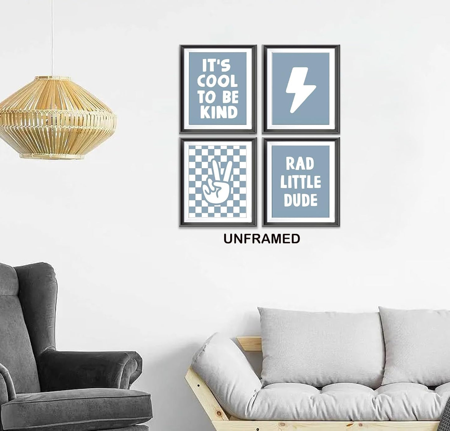 Skiennix Retro Black Checkered Poster Prints - Peace Hand Sign Wall Art for Teen Room | 4 Unframed 8x10 Inches