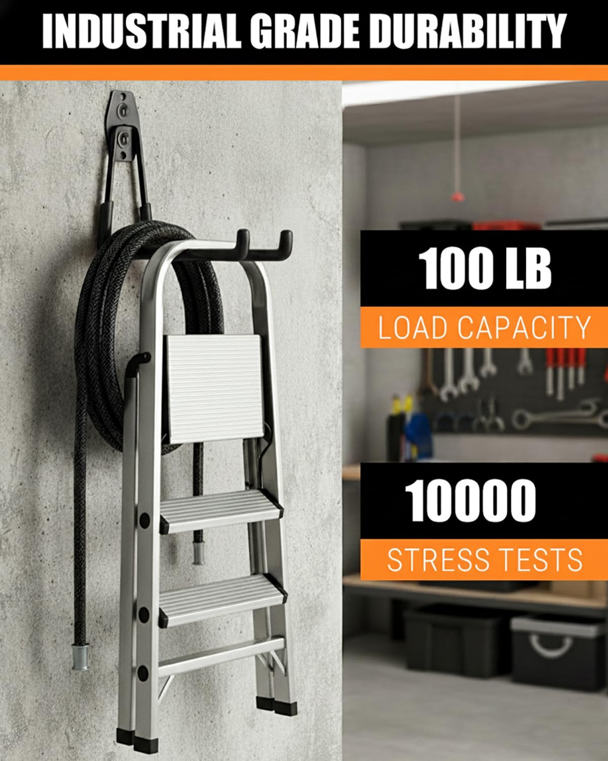 WMK 7.3'' Heavy Duty Garage Hooks, 6 Pack Wall Mount Garage Storage Hooks for Hanging Bike, Ladder, Tools - 100LB Load Capacity, Triple-Welded, PVC Coated (Black)