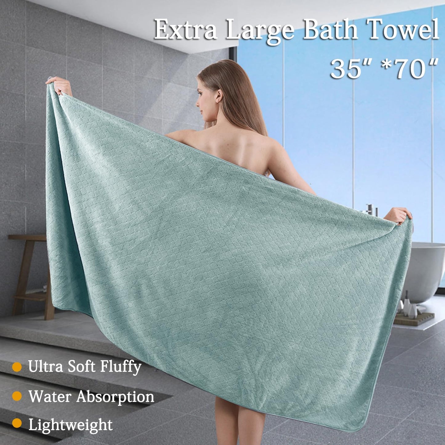 Ycosy 8-Piece Bath Towels Set,2 Oversized Bath Sheet,2 Hand Towels and 4 Washcloths - 600 GSM Soft Microfiber Highly Absorbent Quick Dry Shower Towel Collection for Bathroom Hotel and Spa,Mint Green
