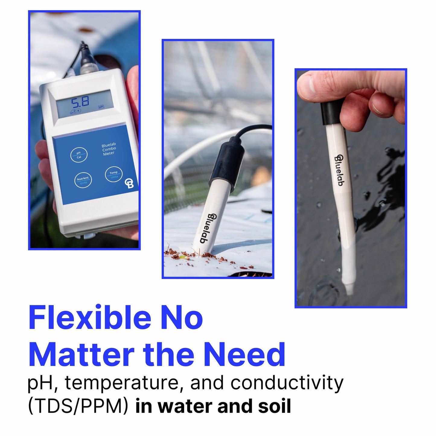 Bluelab METCOMPLUS Combo Meter Plus for pH, Temperature, and Conductivity in Water and Soil with Easy Calibration, Digital Nutrient (TDS/PPM) Testing Kit for Hydroponic System & Growing Indoor Plants