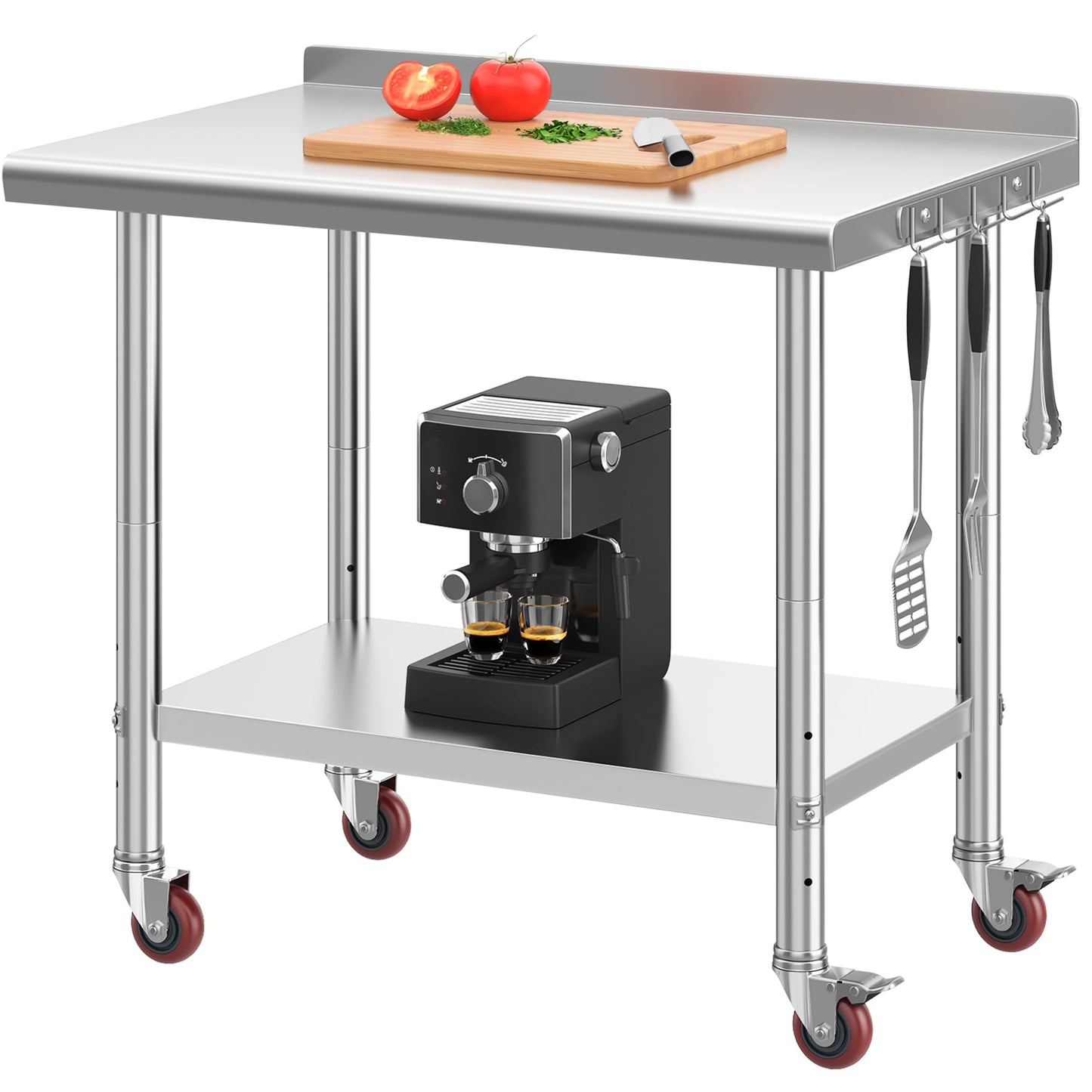 YITAHOME 36" x 24" Stainless Steel Table with Wheels for Prep & Work with Backsplash, NSF Metal Table Prep Table with Undershelf for Home Kitchen Restaurant Garage Warehouse