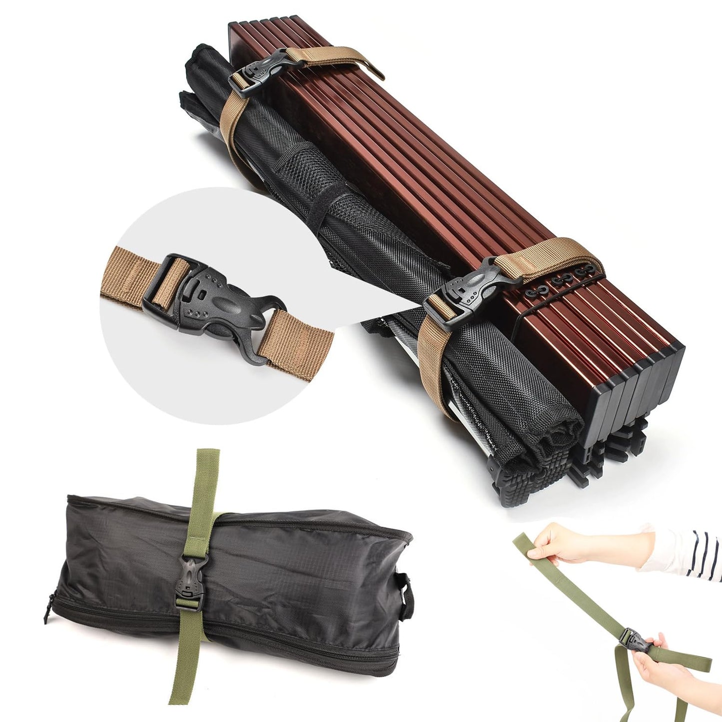 SquEqu 4 Pack Utility Strap with Quick-Release Buckle Nylon Tie Down Straps Sleeping Bag Straps for Camping Backpacking Sleeping Bags Camping Sleeping Pad Folding Camping Table Bed Roll Backpack
