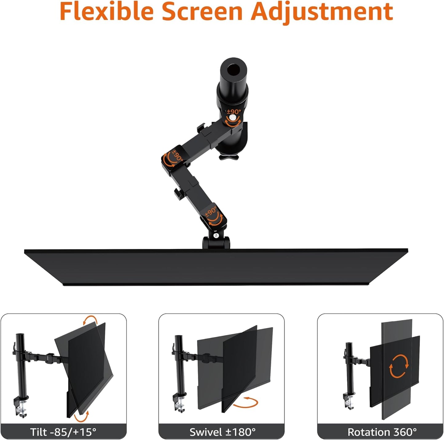 Amazon Basics 13-30" Single Computer Monitor Stand with Cable Management, Height Adjustable VESA Desk Arm Mount, Fully