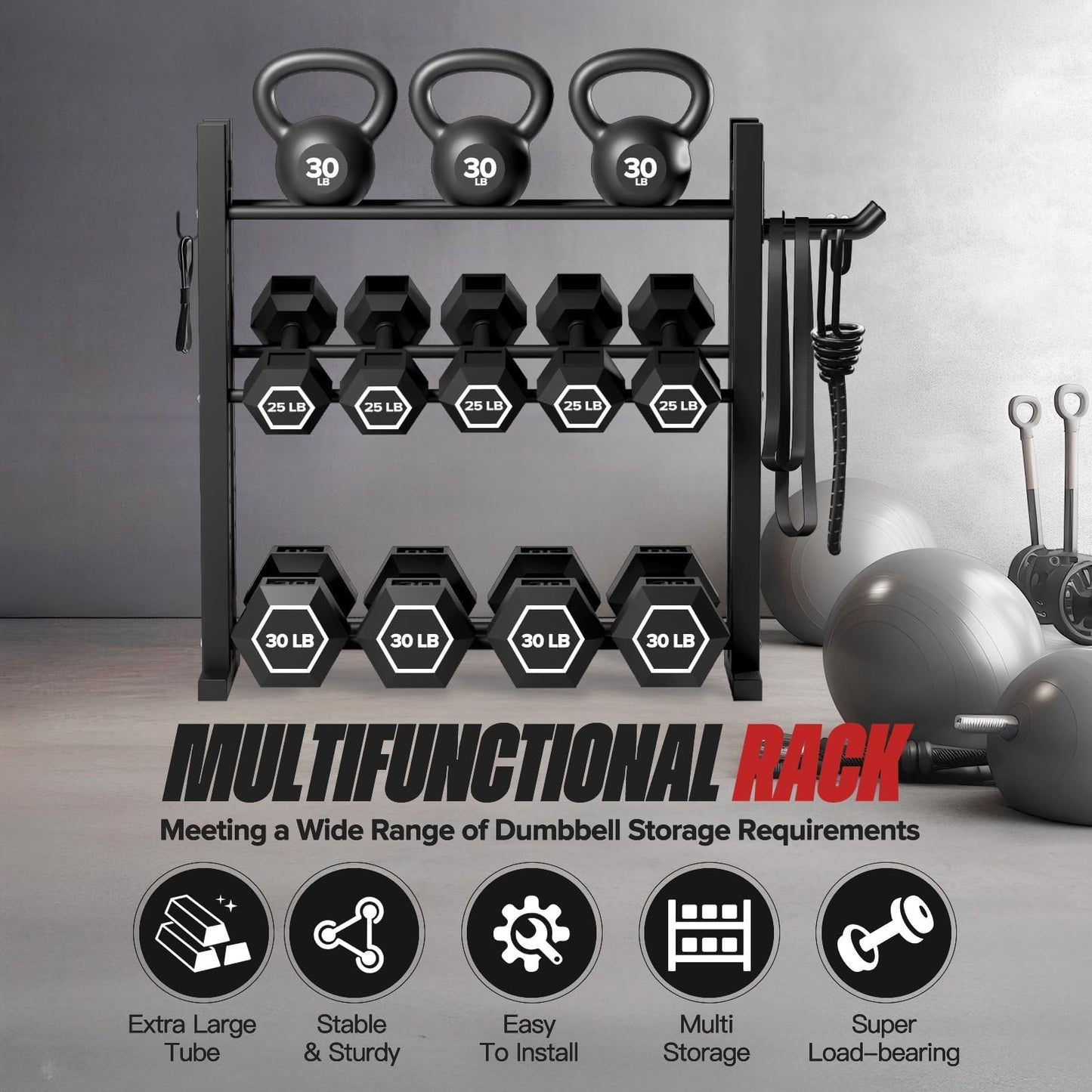 3-Tier Dumbbell Rack Stand Only, Weight Rack for Home Gym Dumbbells, Adjustable Height, Compact Design, 1000LB Capacity Dumbbell Storage for Home Use