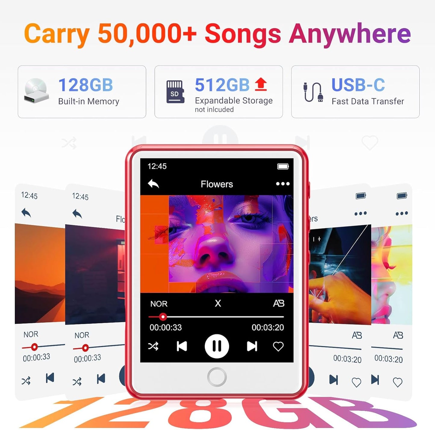 MECHEN 128GB MP3 5.3 2.4" 512GB Player Bluetooth with Full Touch Screen Portable Digital Music Player with HD SpeakerFM