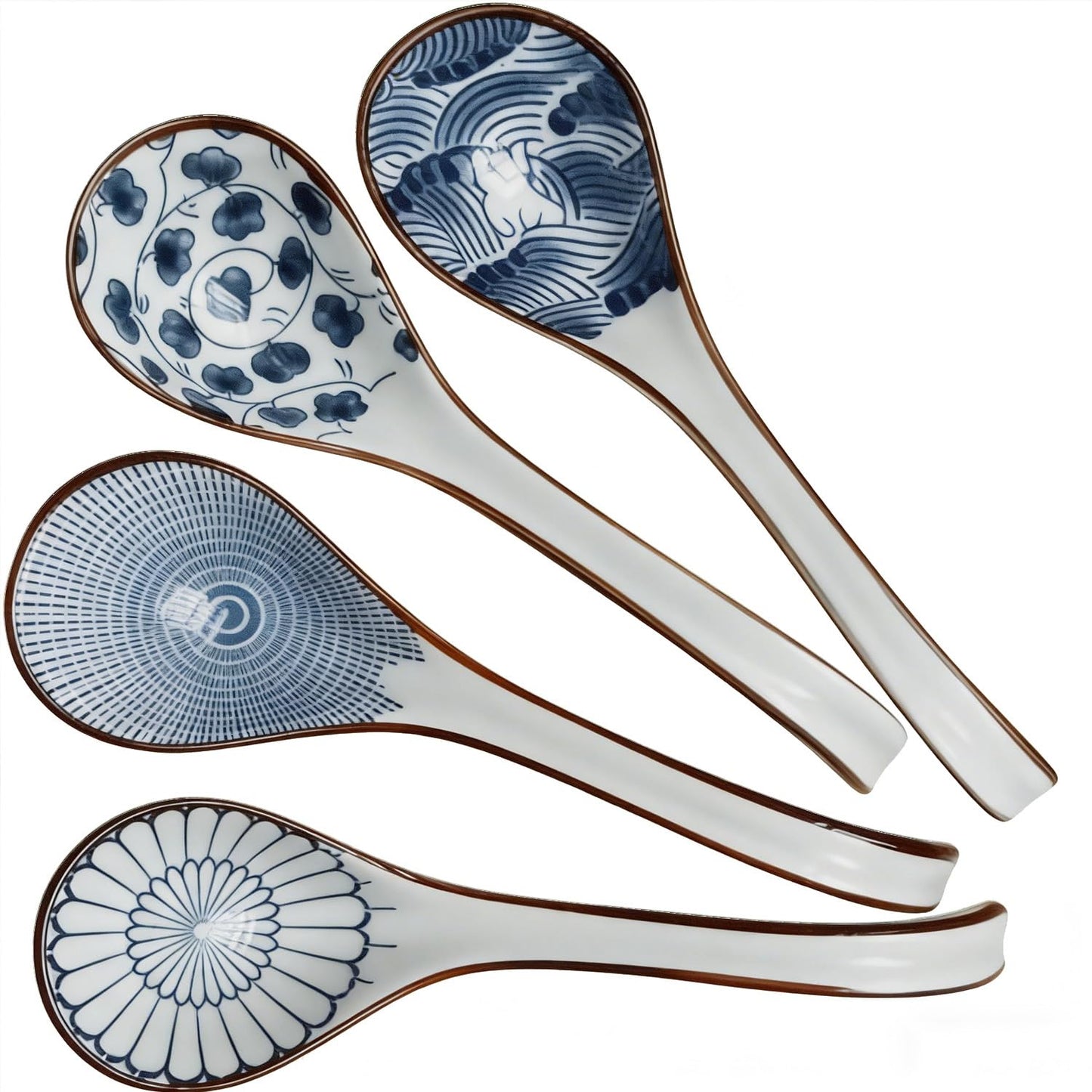4 PCS Ceramic Soup Spoons, Asian Soup Spoon Chinese Spoon Long Handle Ramen Spoon,Ceramic Spoon Japanese Spoons for Soup Wonton Dumpling Rice Pho Noodle Miso Soup Spoons-Set of 4