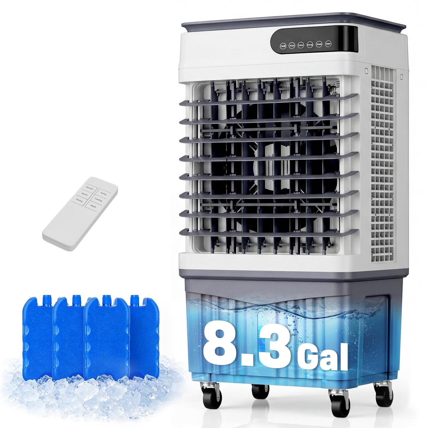 2500 CFM Swamp Cooler, Portable Evaporative Air Cooler with 8.3 Gal Water Tank, 4 Ice Packs, 120 Degree Oscillation, 3 Speeds, 12H Timer, Remote Fan for Large Room Garage
