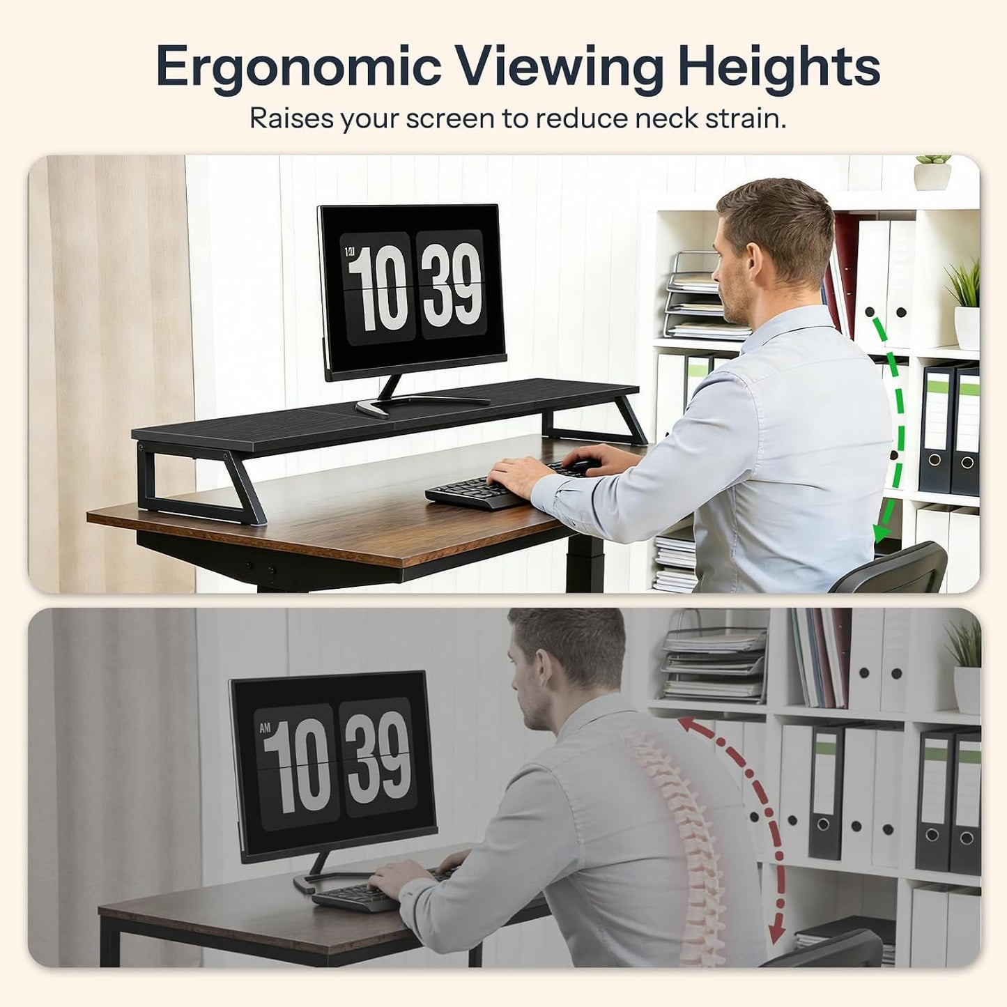 39 Inch 2 BB121CJ01 HOOBRO Dual Monitor Stand Riser, Large Computer Monitor Stand for Monitors, Computer Monitor Riser