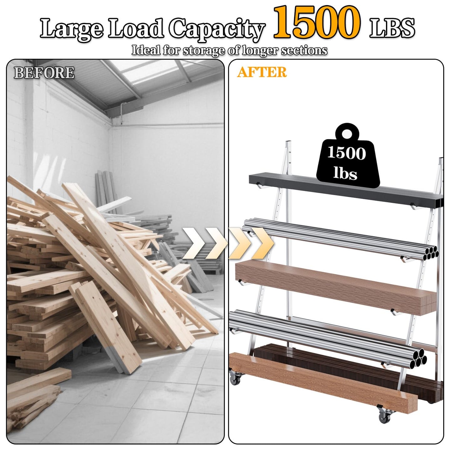 BUYYAH Heavy Duty Horizontal Storage Rack with 3 Inch Wheels 2 Fixed & 2 Swivel, Mobile Material Handling Conduit Pipe Rack Holds up to 1000lbs, 4.2ft x 2.1ft x 5.2ft