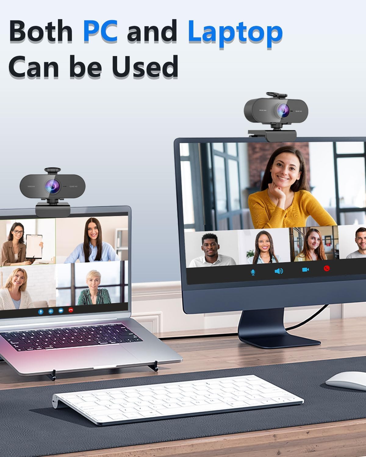 FWV 2K Webcam for PC Mac Laptop with Microphone,Full HD Web Cam for Streaming with Privacy Cover Sliders,USB C Web