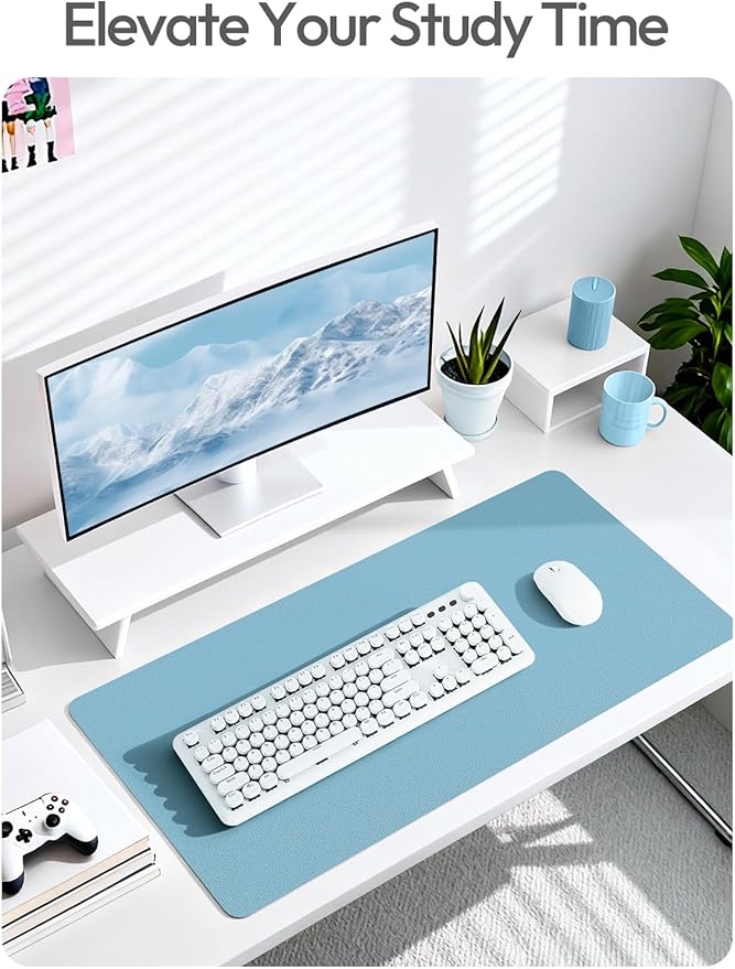 YSAGi Leather Desk Pad Protector, Office Desk Mat, Large Mouse Pad, Non-Slip PU Leather Desk Blotter, Laptop Desk Pad, Waterproof Desk Writing Pad for Office and Home (Sea Blue,55" x 24")