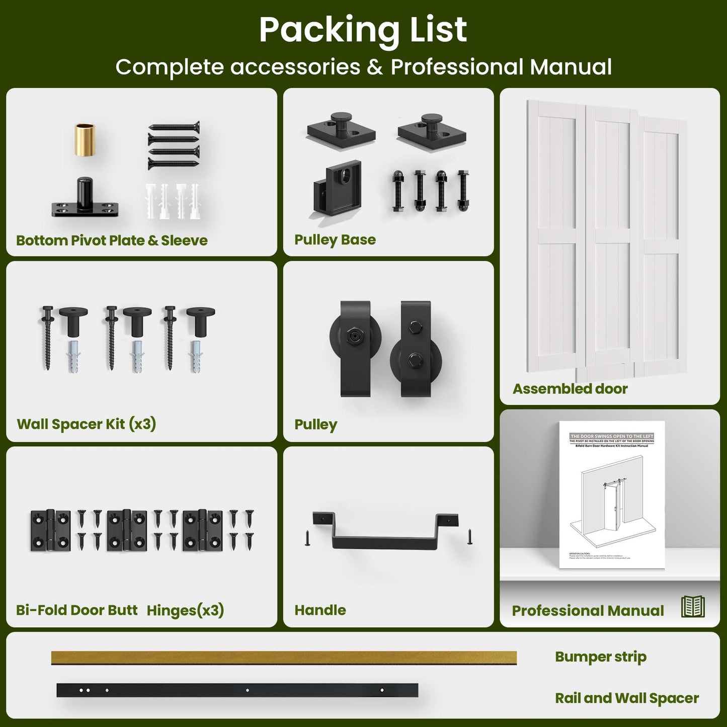 SMARTSTANDARD Bifold Barn Door 60'' x 84'',Bi-Fold Sliding Closet Doors with Hardware Kit Included,68'' Track Kit for 4 Doors,Waterproof & Quiet,Pre-Drilled Holes Easy Assembly,White