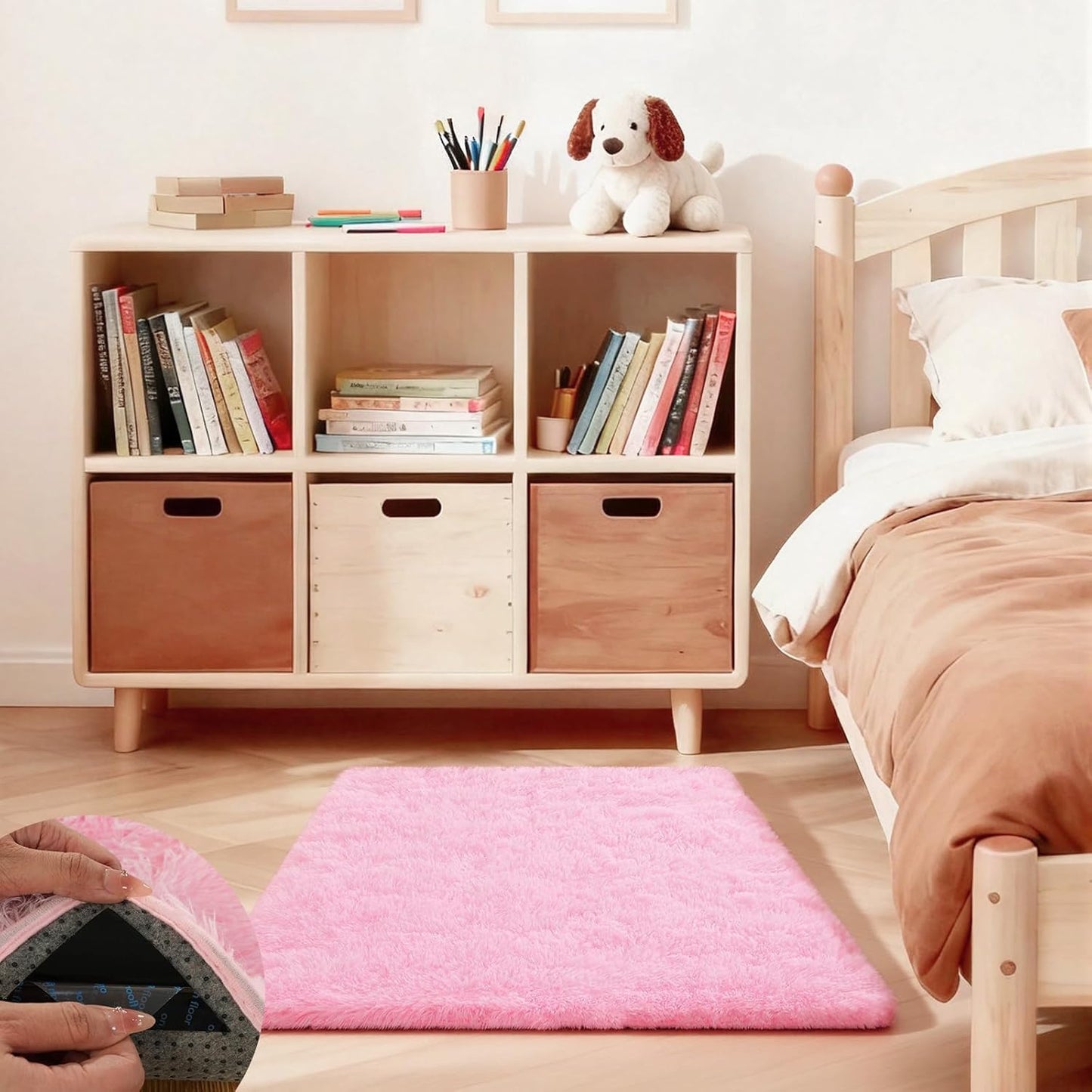 Skiennix Pink Area Rug - Fluffy 2x3 Soft Shag Carpet with Non-Slip Strips for Kids' Room Decor