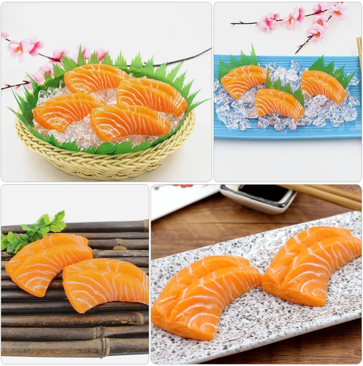 2pcs BESPORTBLE Fake Salmon Slice Models for Kitchen Decor and Photography Props Realistic Plastic Sashimi Food Models
