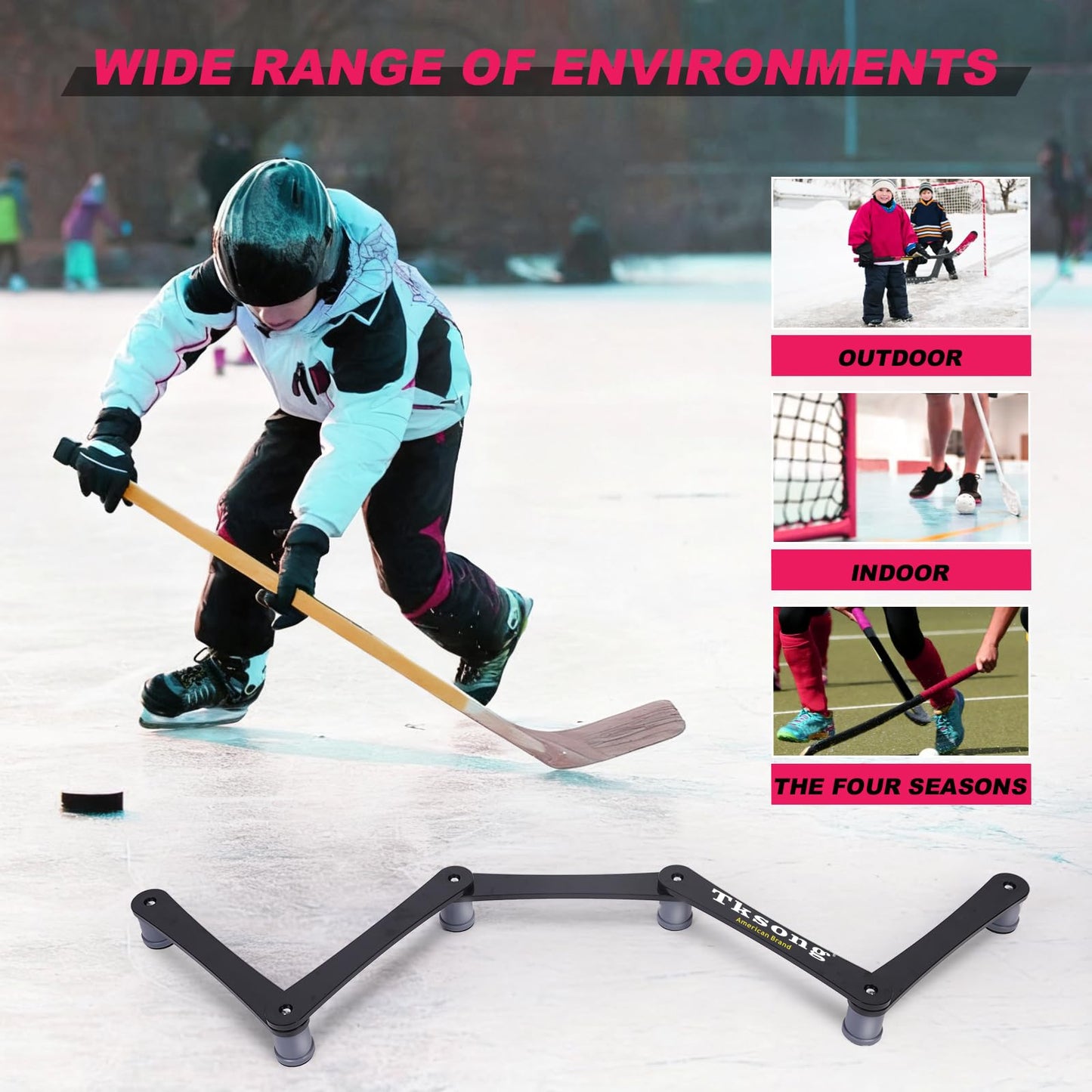 TKSONG Hockey Training Equipment - Adjustable Hockey Trainer for Stick Handling & Puck Control | Portable Stickhandling Training Tool for Kids & Adults | On/Off Ice Use，5-Sections(Black/Gray)