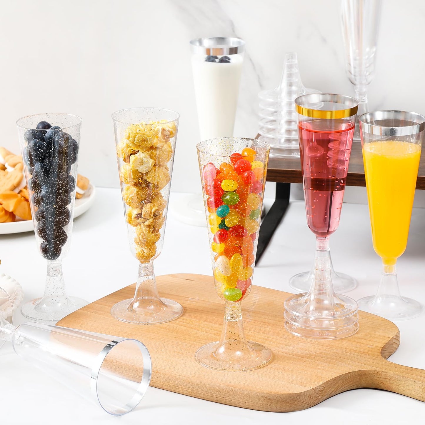 SUREHOME Champagne Flutes Plastic 40 Pcs Gold Glitter Champagne Glasses Disposable Mimosa Glasses Sparkle Clear Acrylic Wedding Toasting Cocktail Cups Bulk for Bridal Shower Birthday Party Supplies