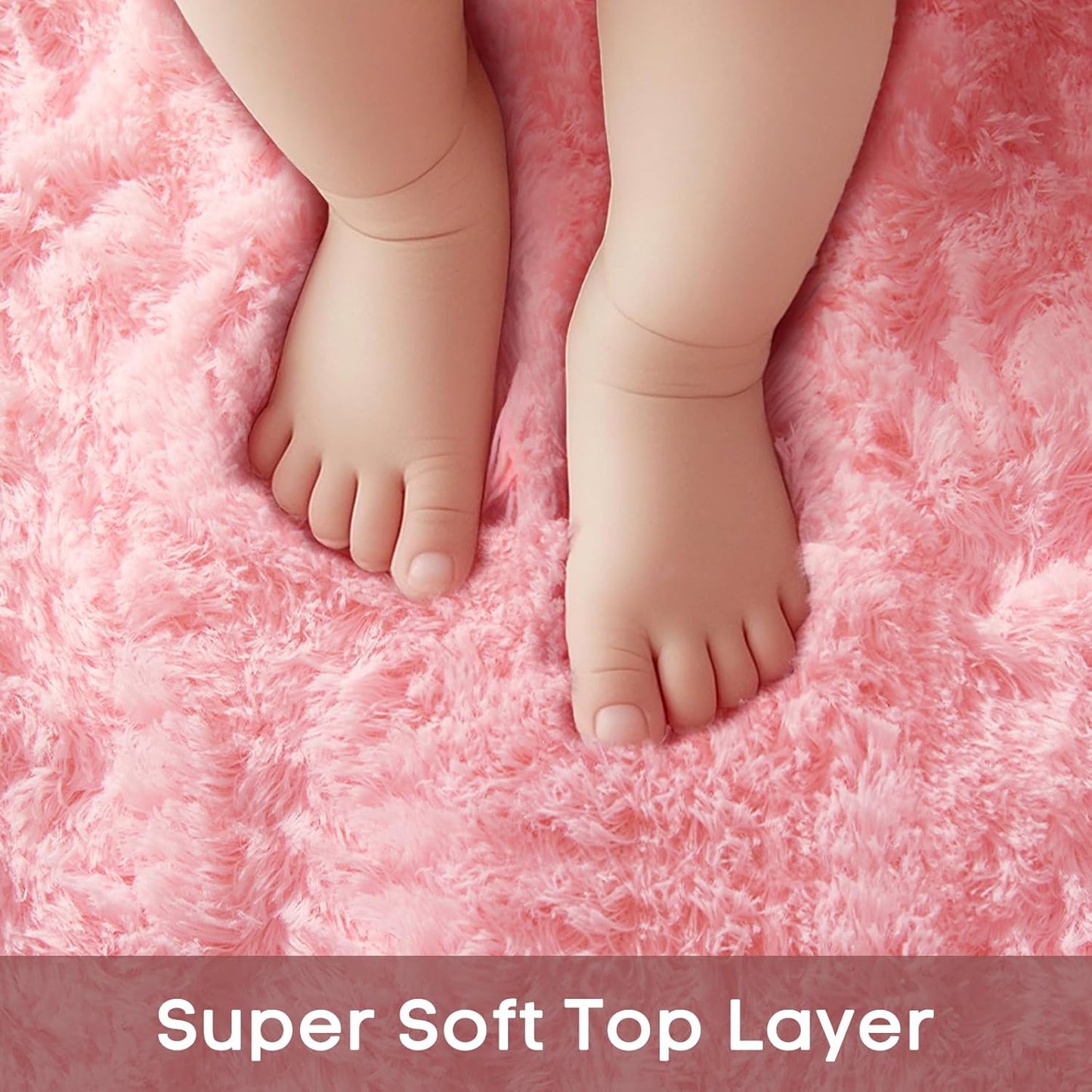 Ophanie Pink Round Area Rug - 5Ft Fluffy Soft Shaggy Carpet for Girls' Bedroom & Nursery Decor