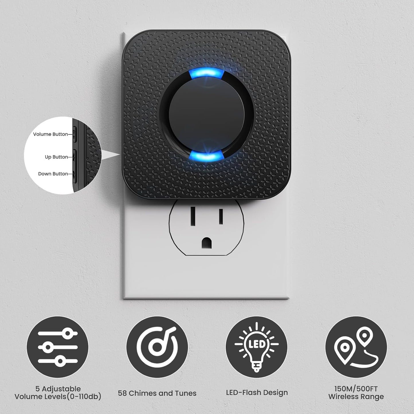 COTINSE 500 Wireless Motion Sensor LED Light - Motion Detector Alarm Chimes Door Sensor with FT Range Security Alert