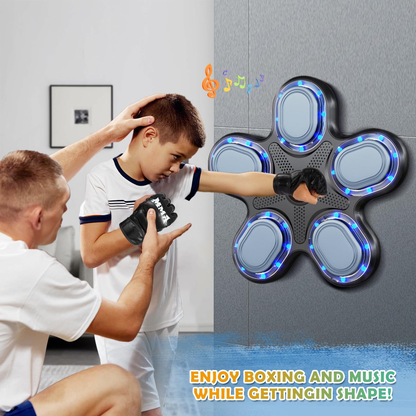 Hmnpkuc 2025 New Smart Music Boxing Machine for Kids, Training Machine with LED Electronic Wall Mounted, Music Boxing Target Workout Punching Equipment for Home with Premium Pugilism Gloves
