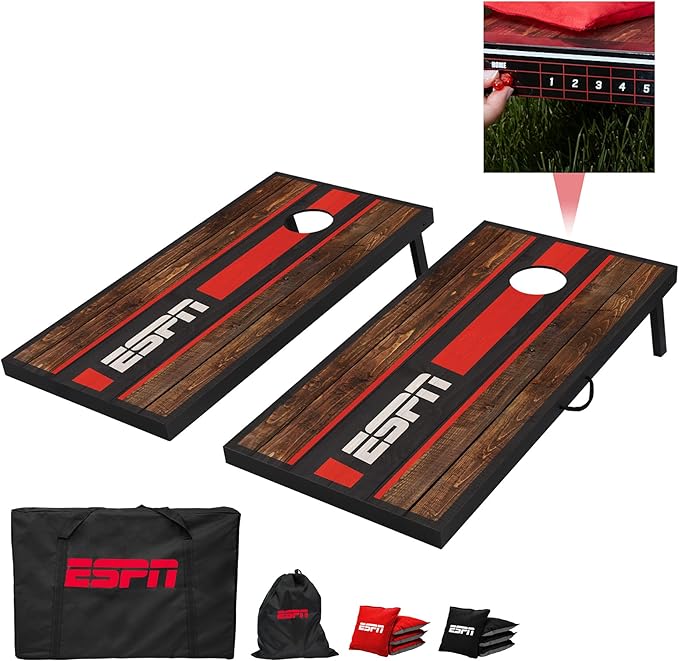 ESPN Cornhole Board Set Includes Bean Bags and Travel Case, Ideal for Kids Games, Family Games, and Outdoor Games
