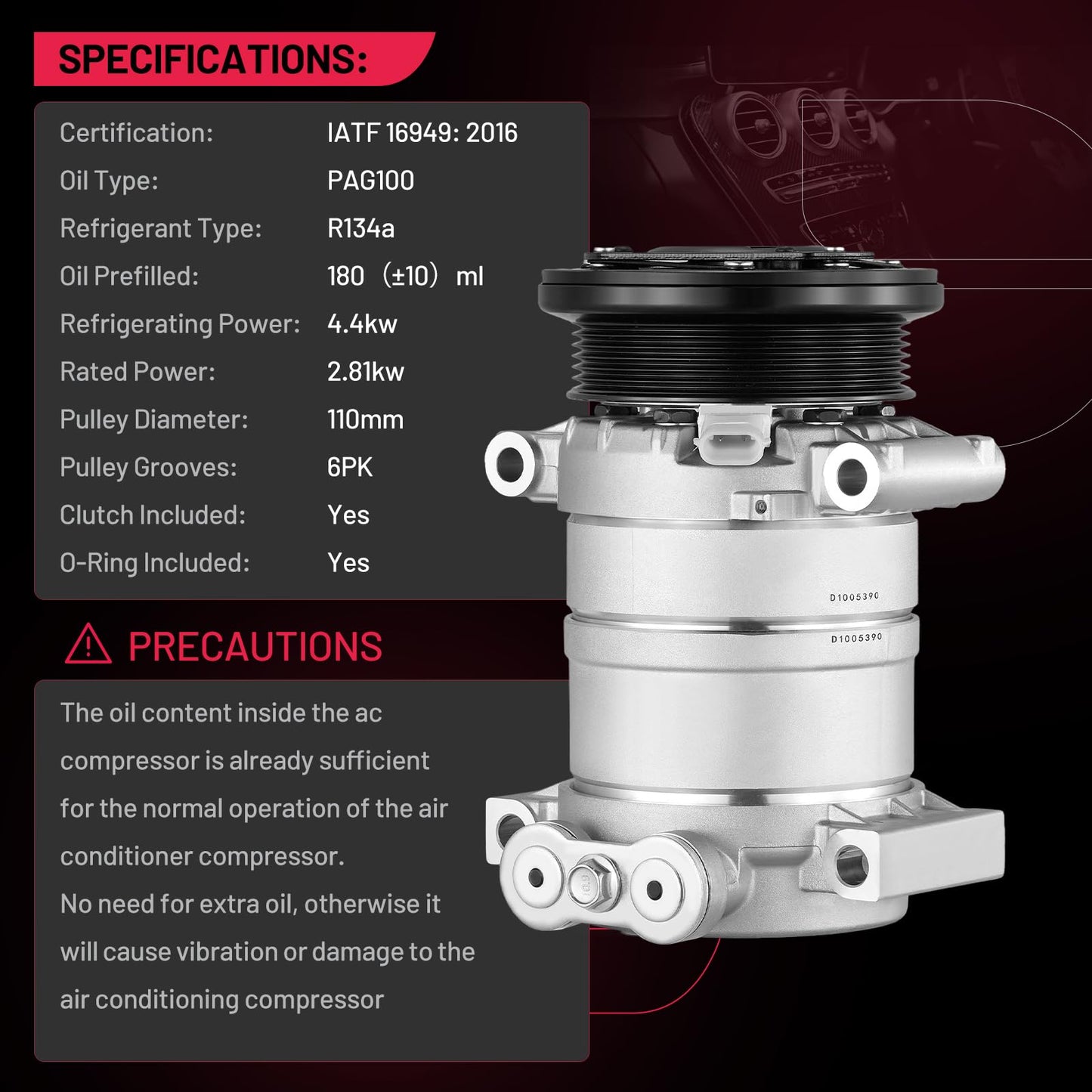 BDFHYK 1136521 Air Conditioning A/C Compressor with Clutch Compatible with Chevy Blazer C1500, Silverado 1500/2500/3500, S10 G30 L30, Compatible with GMC Jimmy Sonoma,Sierra 1500/2500/3500