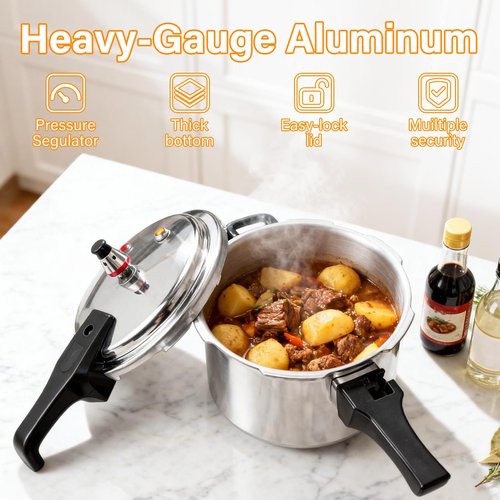DOITOOL 4.2 Quart Aluminum Pressure Cooker Stovetop Fast Cooking Pot Pressure Canner Compatible for Induction Cookers and Gas Stoves, Silver (4L)