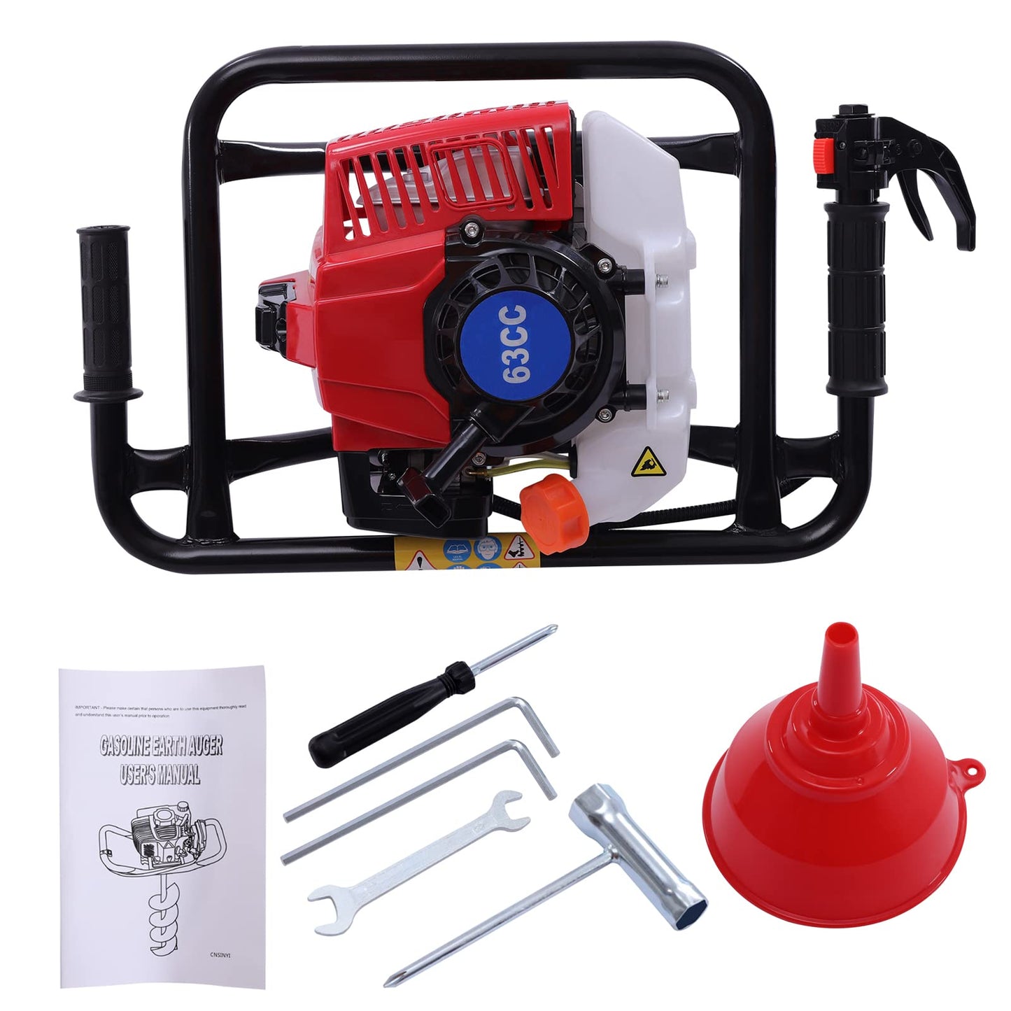 MRFIOJYDR Auger Post Hole Digger, Gas Powered Earth Post Hole Digger Post Holes Earth Digger Petrol Drill Borer Bulb Planting Drill Fence Hole Maker Machine (63CC 3HP 2.2KW Single Leaf)