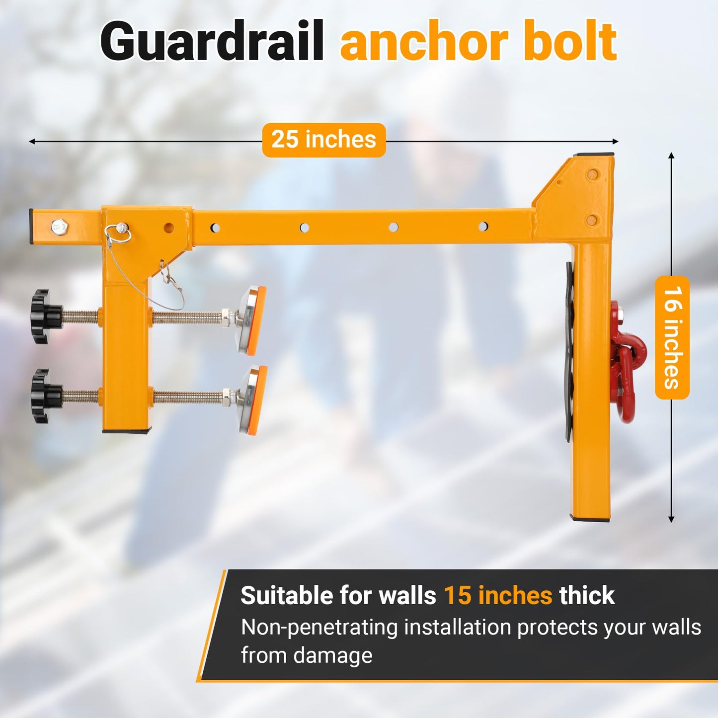 Adjustable Non-Penetrating Anchor, Reusable Temporary Fall Parapet Roofing Anchor, Roof Anchors, Non Penetrating Wall Anchors Suitable For Walls up to 15 Inches Thick, Easy to Install And Portable