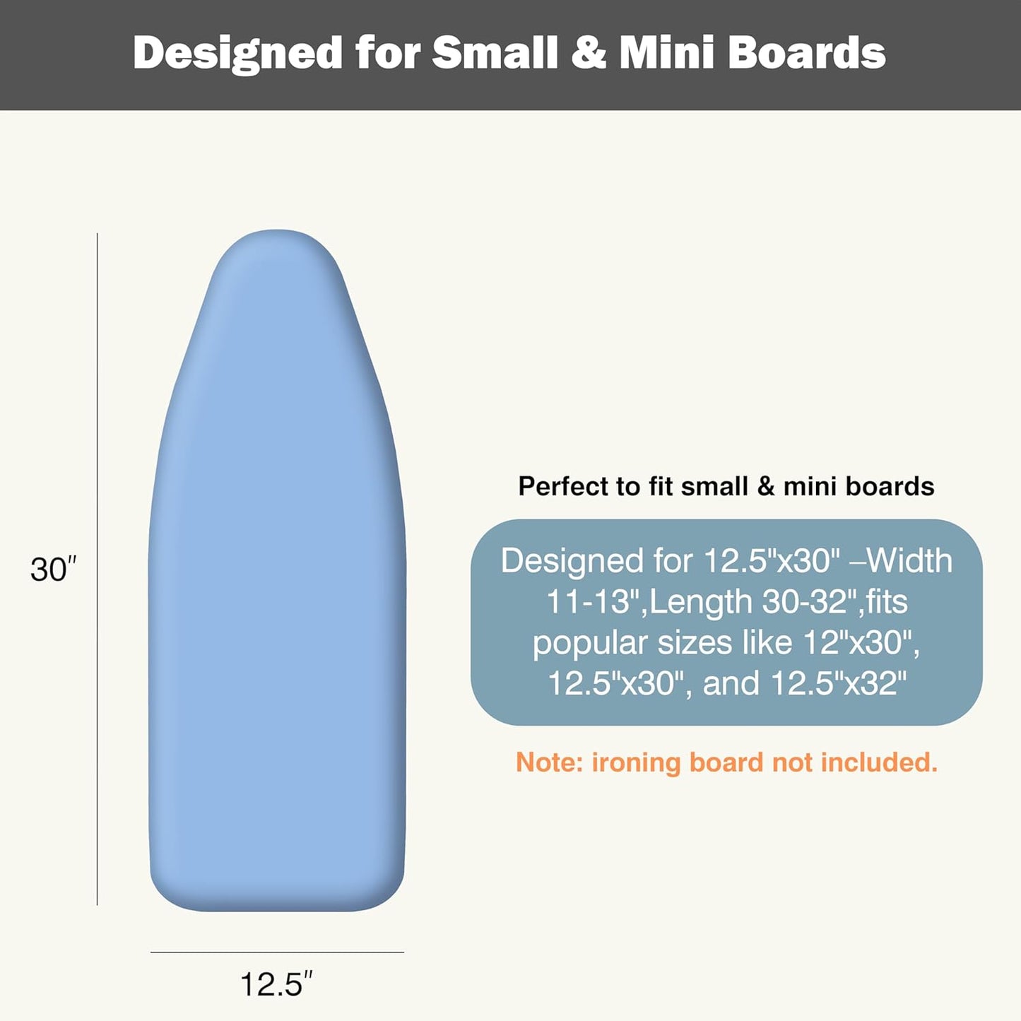 UniSimp Small Ironing Board Cover - Heat Resistant Cotton Canvas with Padding | 12.5"x30" Blue