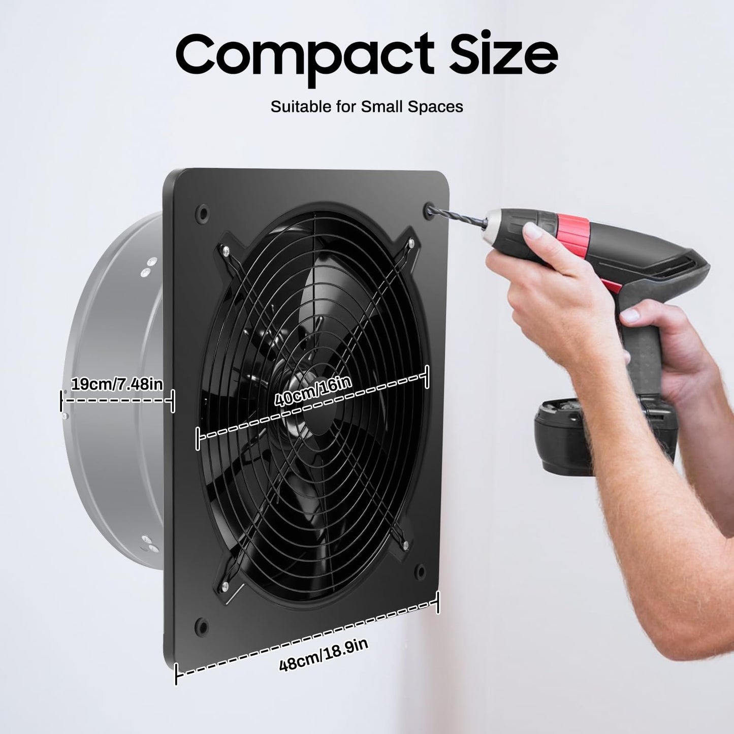 Fufiea 750W Wall Mount Exhaust Fan – 8000 CFM Pure Copper Motor Ventilator – with Backdraft Damper – 18.9inch – for Bathroom, Kitchen, Basement, Workshop