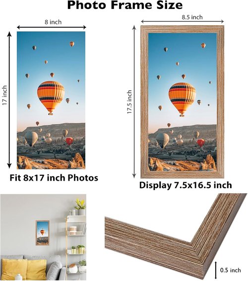 JCJMY 8x17 Rustic Brown Picture Frame - Versatile Wall Hanging for Horizontal & Vertical Photos