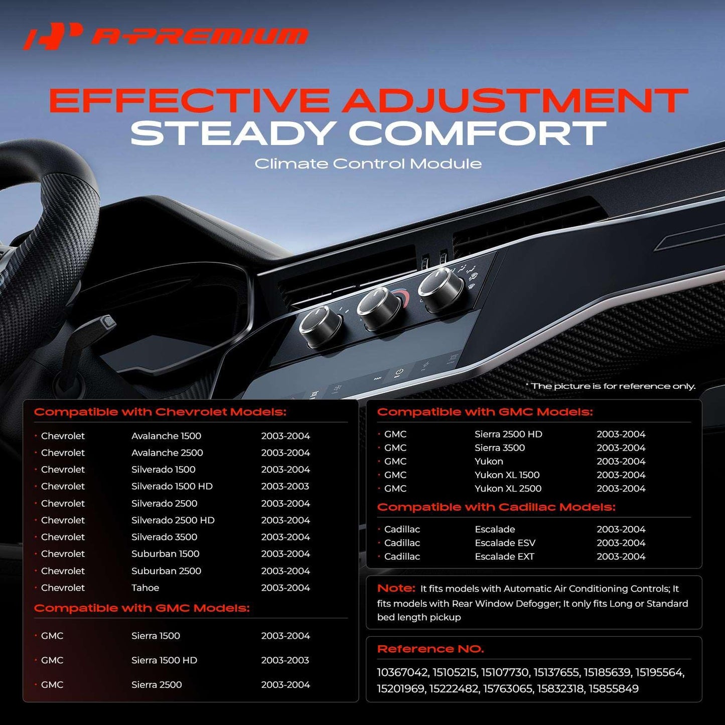 A-Premium Automatic Climate Control Module A/C & Heater Control Panel Compatible with Chevy, GMC & Cadillac - 2003 2004 Silverado, Sierra 1500/2500, Tahoe, Avalanche, Yukon - with Rear Window Defogger