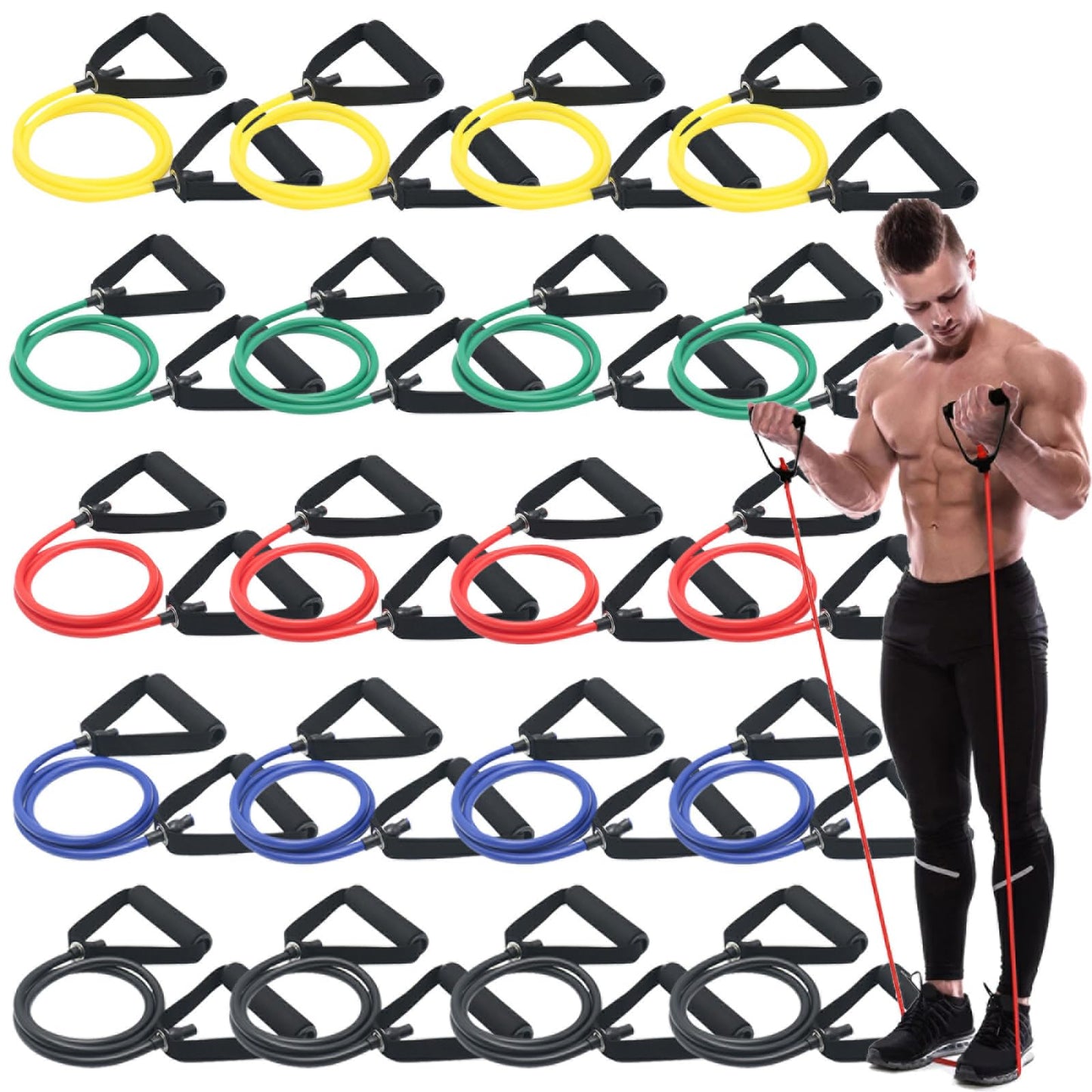 20 Pcs Resistance Bands with Handles for Home Workouts, Universal Exercise Bands Set for Physical Therapy & Rehabilitation, Multi-Functional Strength Training & Toning Elastic Bands for Women and Men