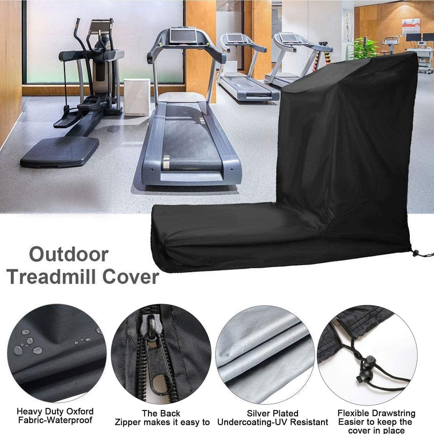 POMER Treadmill Covers, Dustproof Waterproof Non-Folding Running Machine Protective Cover with Zipper - Ideal for Indoor Outdoor Home Treadmill Use (Size L: 85x38x75 inch)