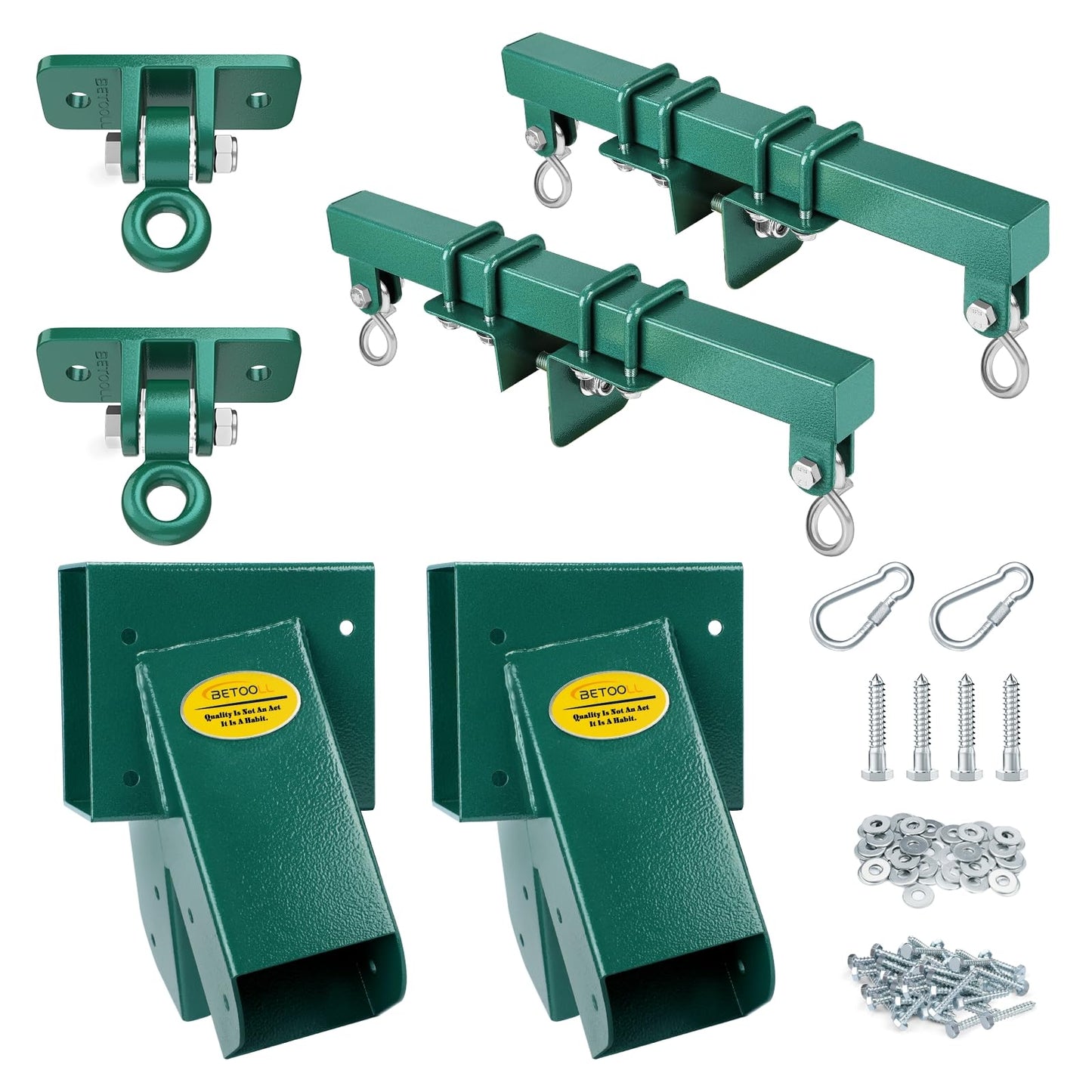 BETOOLL Swing Sets Brackets - 2 A-Frame Swing Set Brackets and 2 Swing Hangers and 2 Glider Swing Brackets with All Mounting Heavy Duty Hardware Included for Porch, Yard, Playground - Green