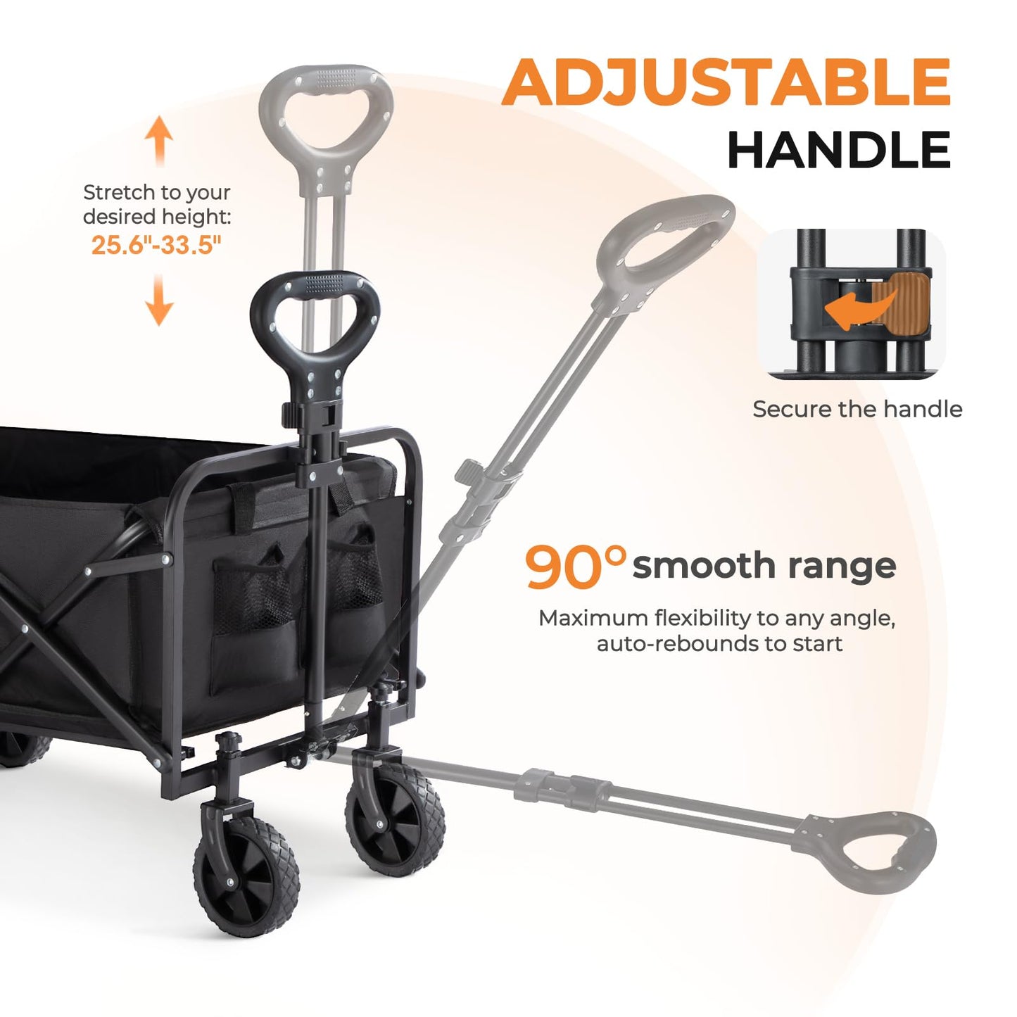 PASAMIC Collapsible Wagon 220 lbs, Heavy Duty Wagon Carts Foldable, Portable Wagons for Groceries, Beach Cart with All-Terrain Wheels & Drink Holders, Utility Wagon for Shopping, Sports, Camping,Black