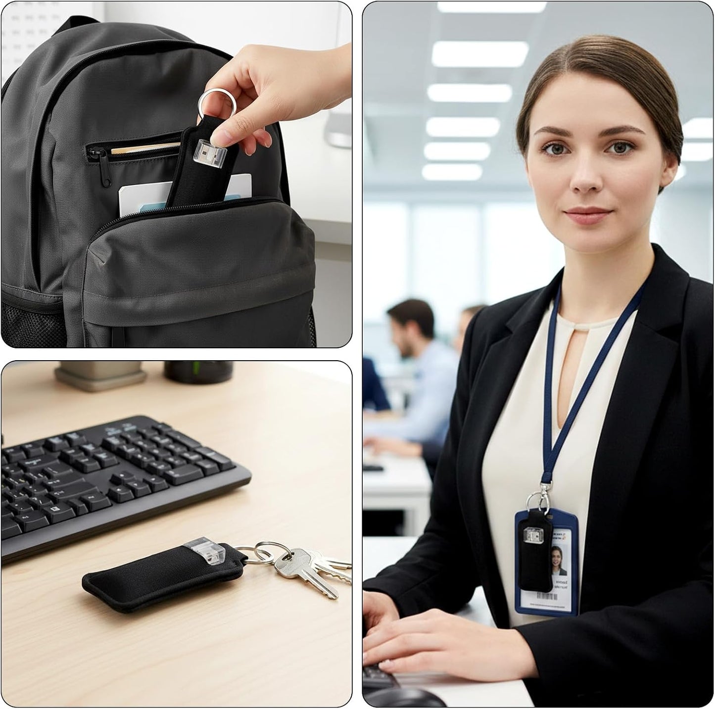 Xosjska 4PCS Anti Lost Thumb Flash Drive Holder with Keychain, USB Flash Drive Case, Small Portable Leather USB Storage