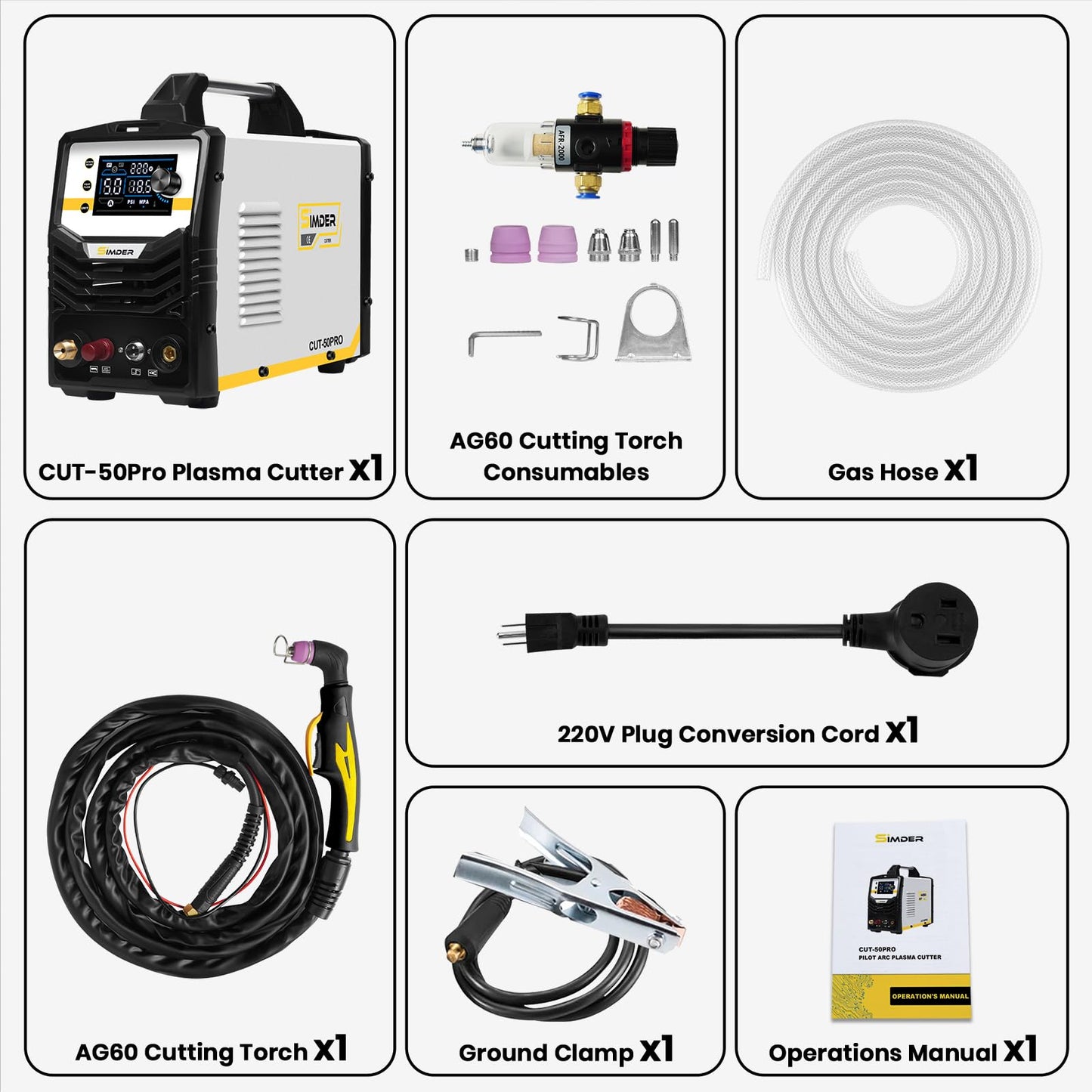 SSIMDER 50A Plasma Cutter Pilot Arc 110V/220V Dual Voltage, 1/2" Clean Cut IGBT Inverter Cutting Machine with LED Display for DIY, Auto Repair, Home & Light Fabrication
