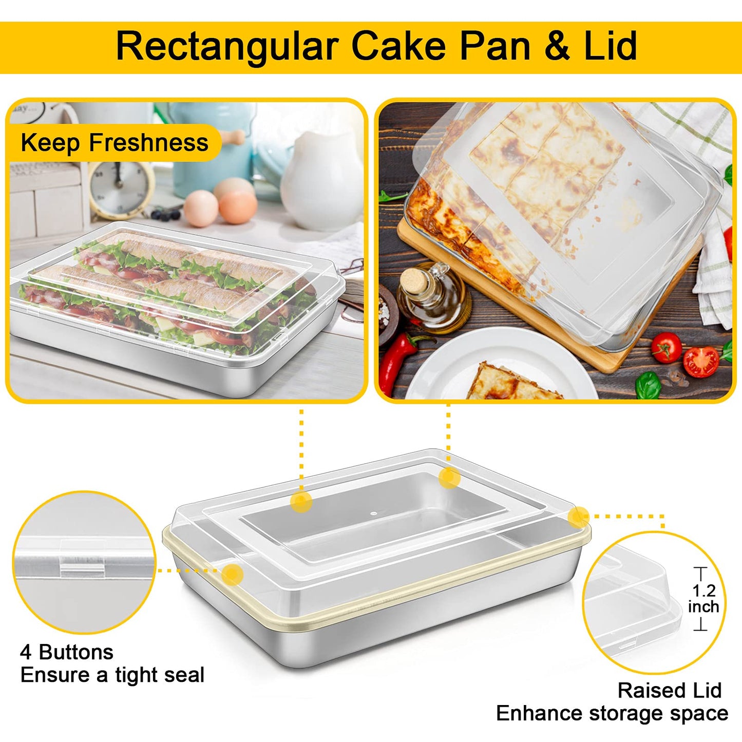 Bakeware Sets, P&P CHEF 9-Piece Stainless Steel Baking Pans Set, Round/Square Cake Pan, Toaster Oven Pan, Lasagna Pan, Loaf Pan, Pizza Pan, Muffin Pan, Dishwasher Safe & Durable, Healthy & Non-toxic