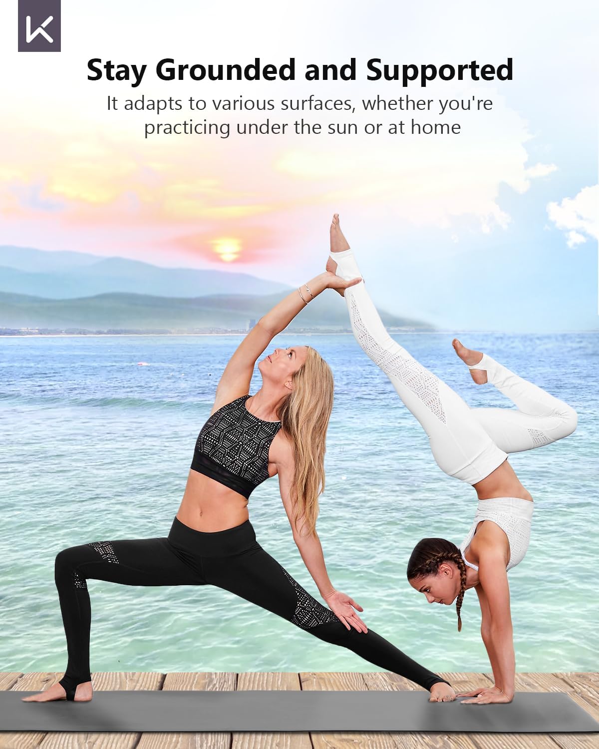 KEEP Yoga Mat Non Slip - PU & Natural Rubber Professional Exercise Mat for Women Men - 5mm Thick, 72"x26" Large Wide Heavy Duty Workout Mat for Hot Yoga, Pilates, Home Gym - Strap Included, Black