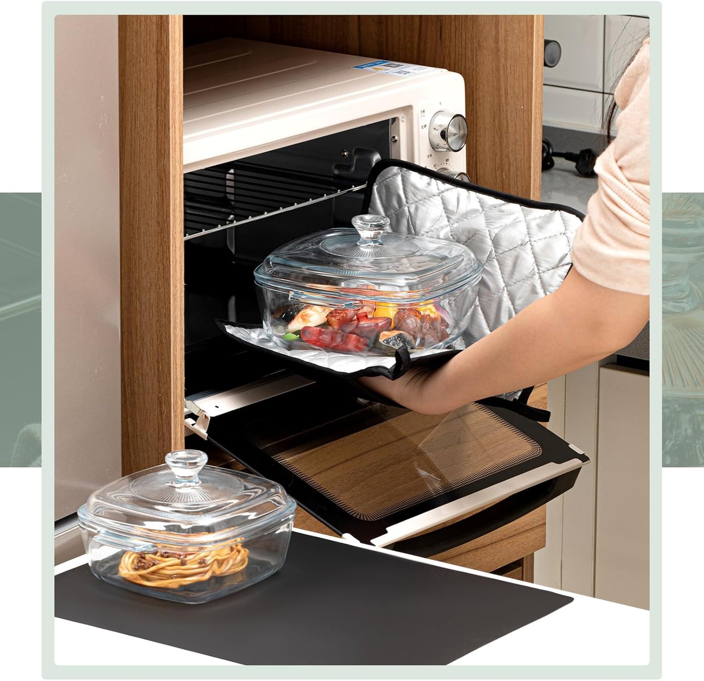 Teenyyou Glass Casserole Dish Set - 2 Pcs with Lid, Baking Gloves & Heat Resistant Mat | 1.5L & 0.8L