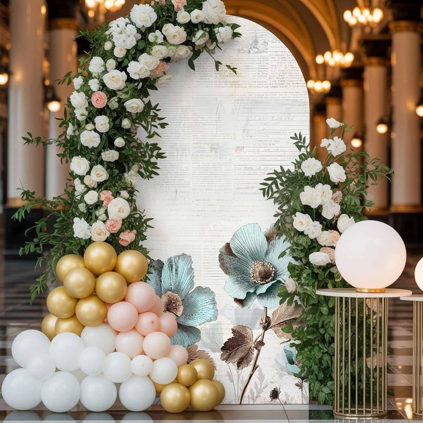 Duskova Living 4 Blue Broccoli Arch Backdrop Cover FT, Vintage Flower Victorian Style Wedding Arch Cover Stretchy