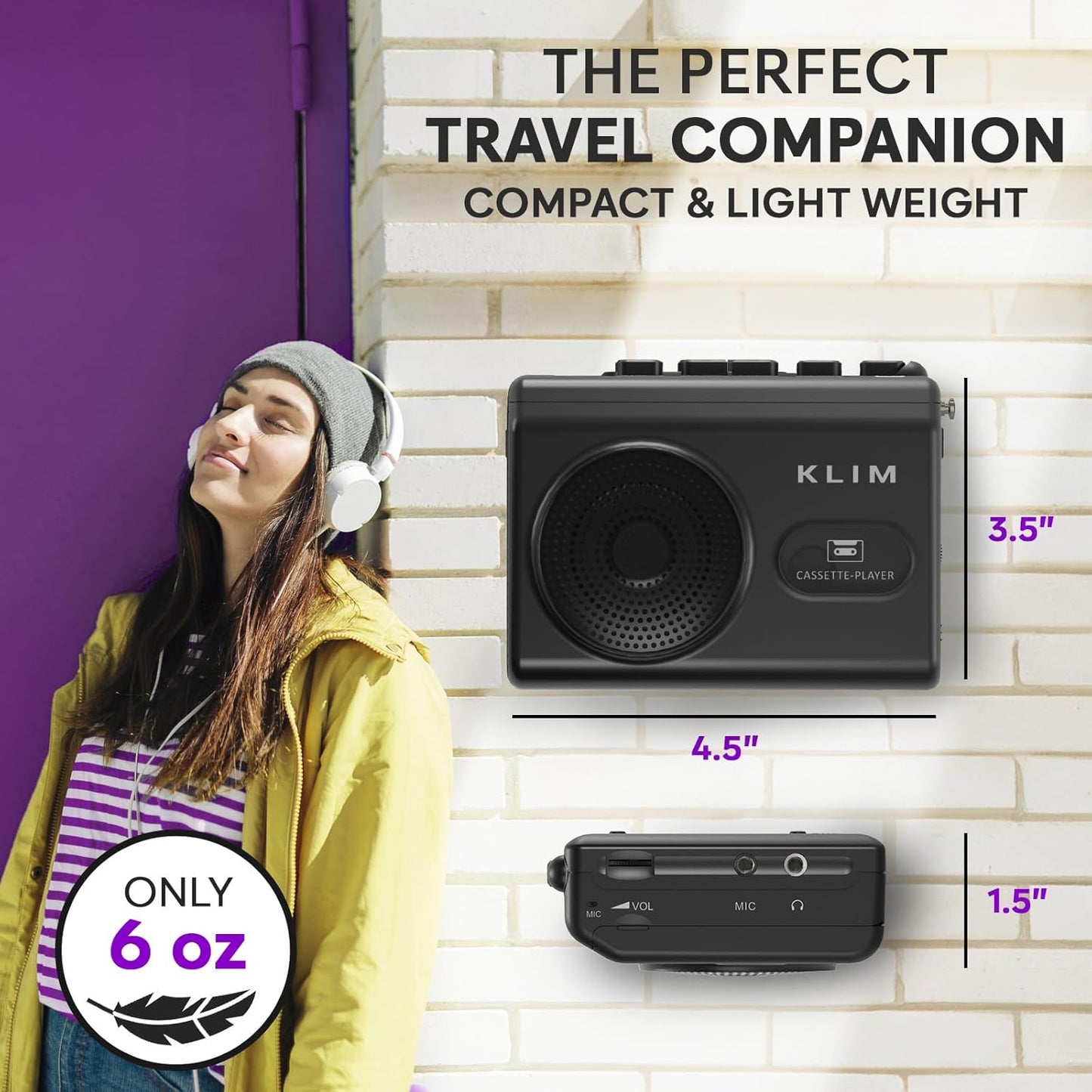 KLIM K9 Cassette Cassette Tape Player Portable Player & Tape Recorder with Built-in Speaker & Microphone, Headphone