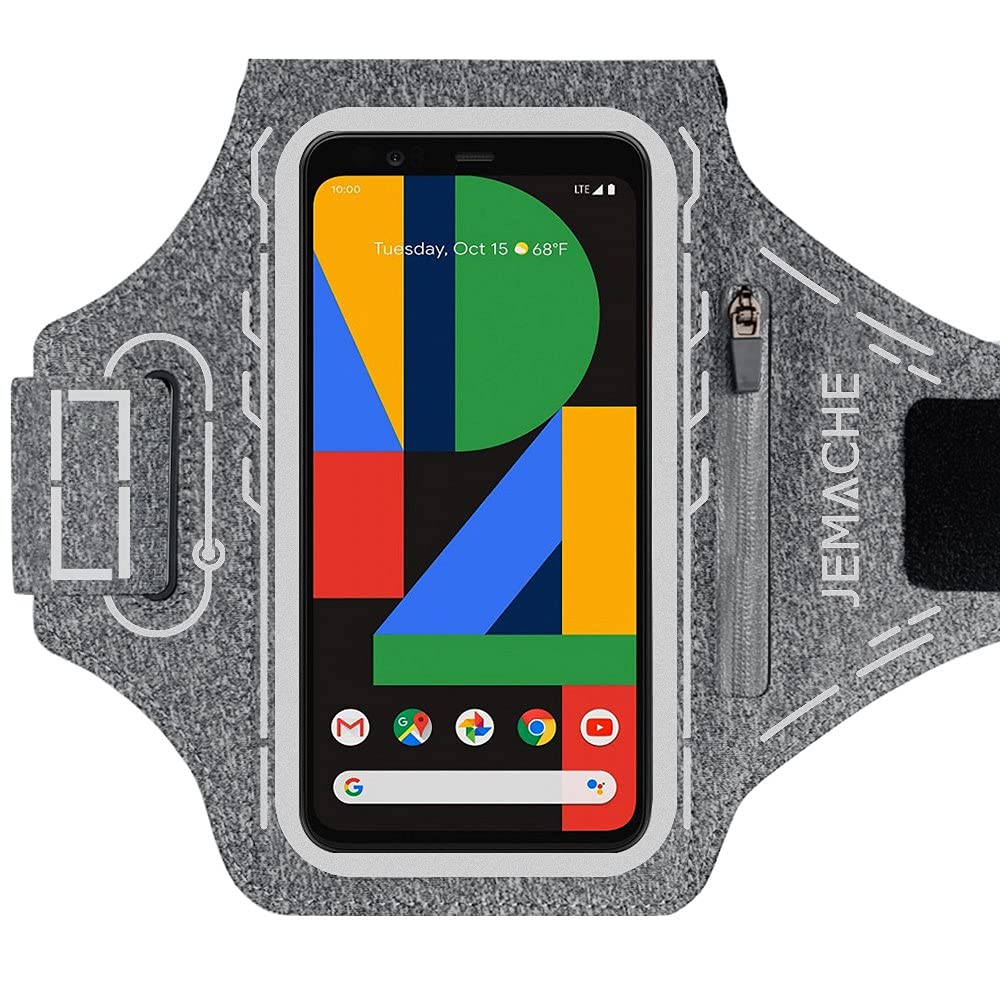 Pixel 10 9 Pro XL Armband, JEMACHE Gym Running Workouts Phone Arm Band for Google Pixel 10/9 Pro XL, 8/7/6 Pro with Earbuds Holder (Grey)