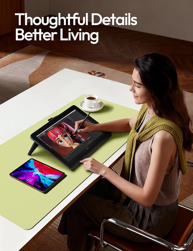 YSAGi Leather Desk Protector, Office Mat, Large Mouse Mat, Non-Slip PU Leather Blotter, Laptop Desk Mat, Waterproof Writing Pad for Office and Home (Peak Green, 31.5" x 15.8")